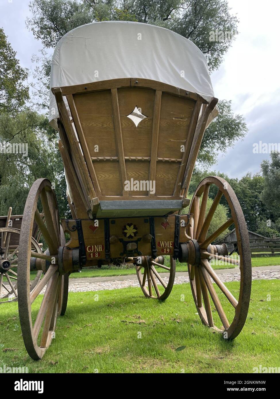 ACHTERHOEK, NETHERLANDS - Aug 27, 2021: A vintage carriage in the Netherlands Open Air Museum, Achterhoek Stock Photo
