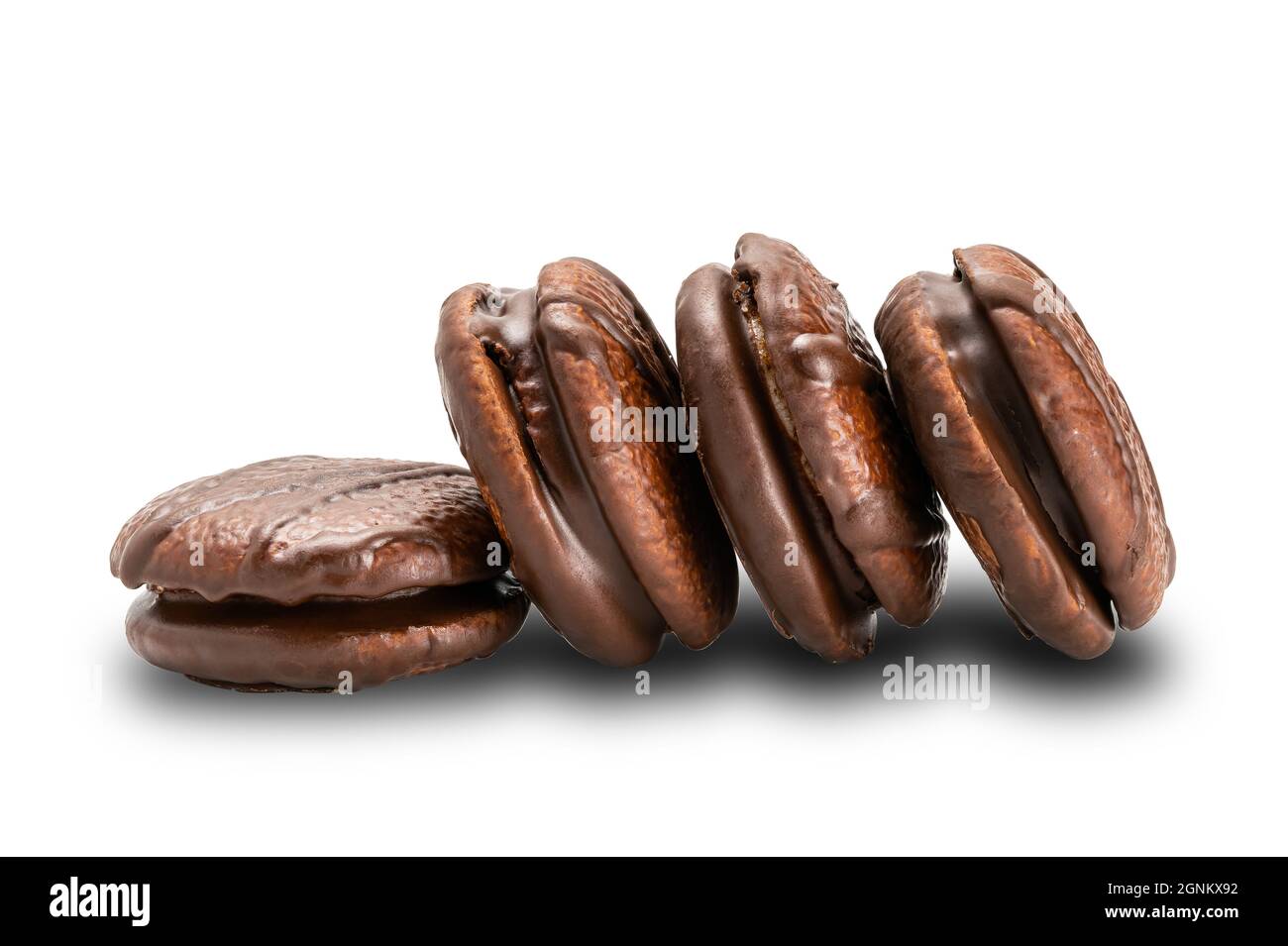 Side view of choco pie isolated on white background with clipping path Stock Photo