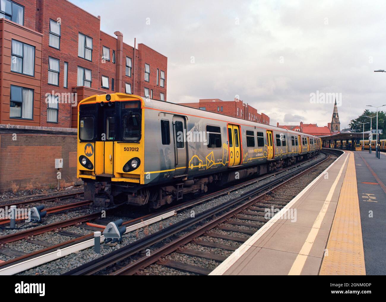 New Brighton, UK - 11 September 2021: The Merseyrail electric train (Class 507) at the siding of New Brighton station. Stock Photo
