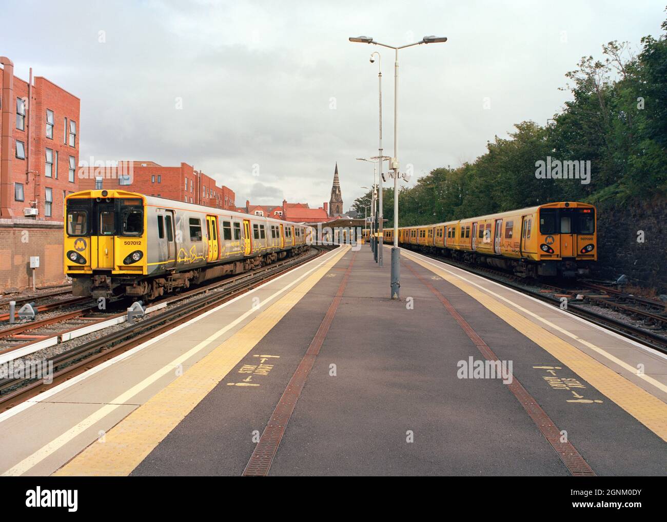 New Brighton, UK - 11 September 2021: The Merseyrail electric trains (Class 507) at the sidings of New Brighton station. Stock Photo