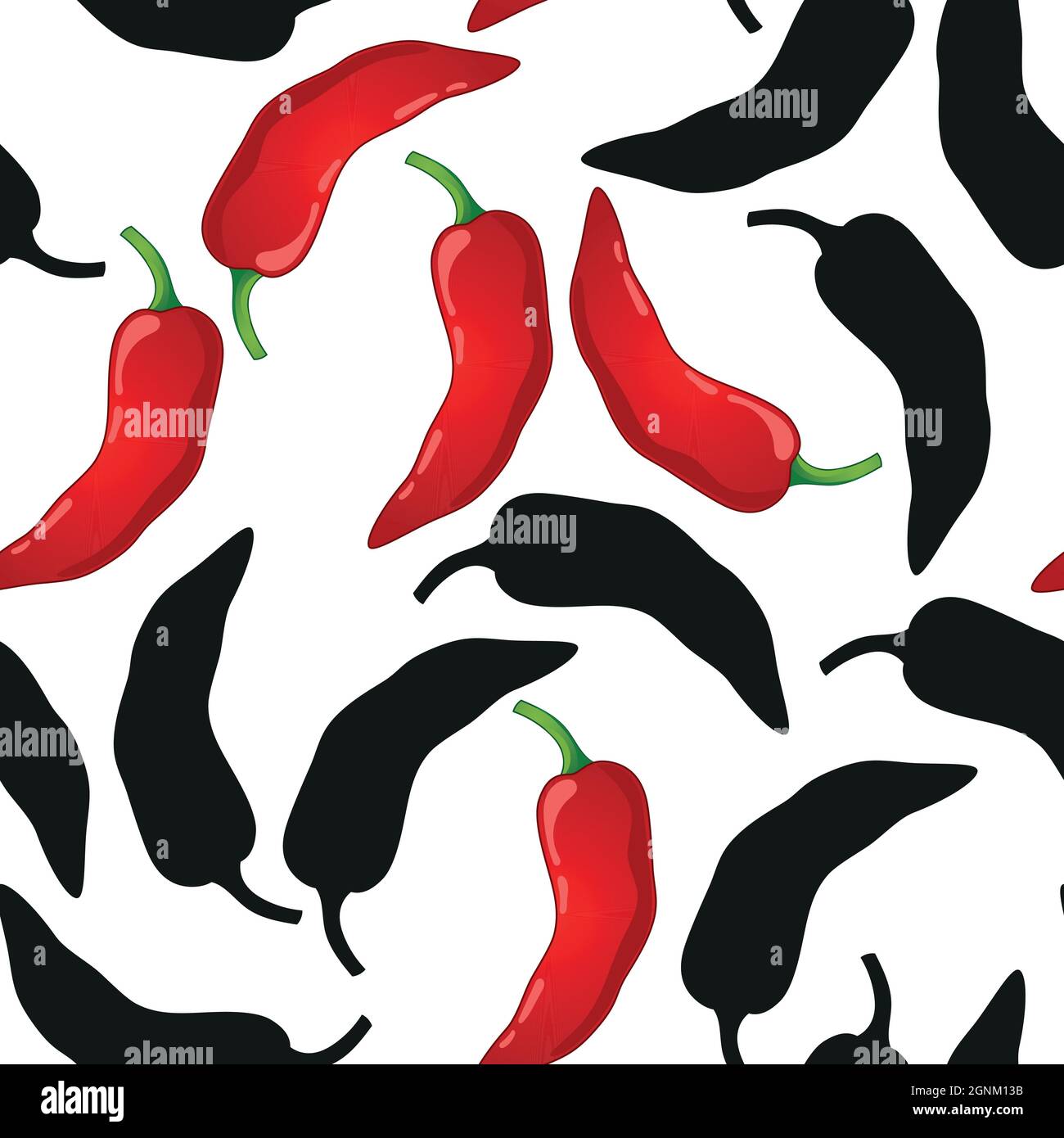 Red Pepper vector seamless pattern. Mexican chili spicy vegetable. Hot paprika texture Stock
