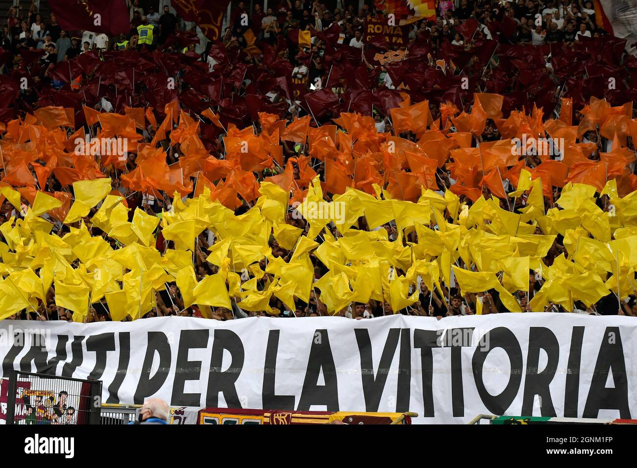 Roma, Italy. 26th Sep, 2021. AS Roma fans cheer on during the Serie A ...