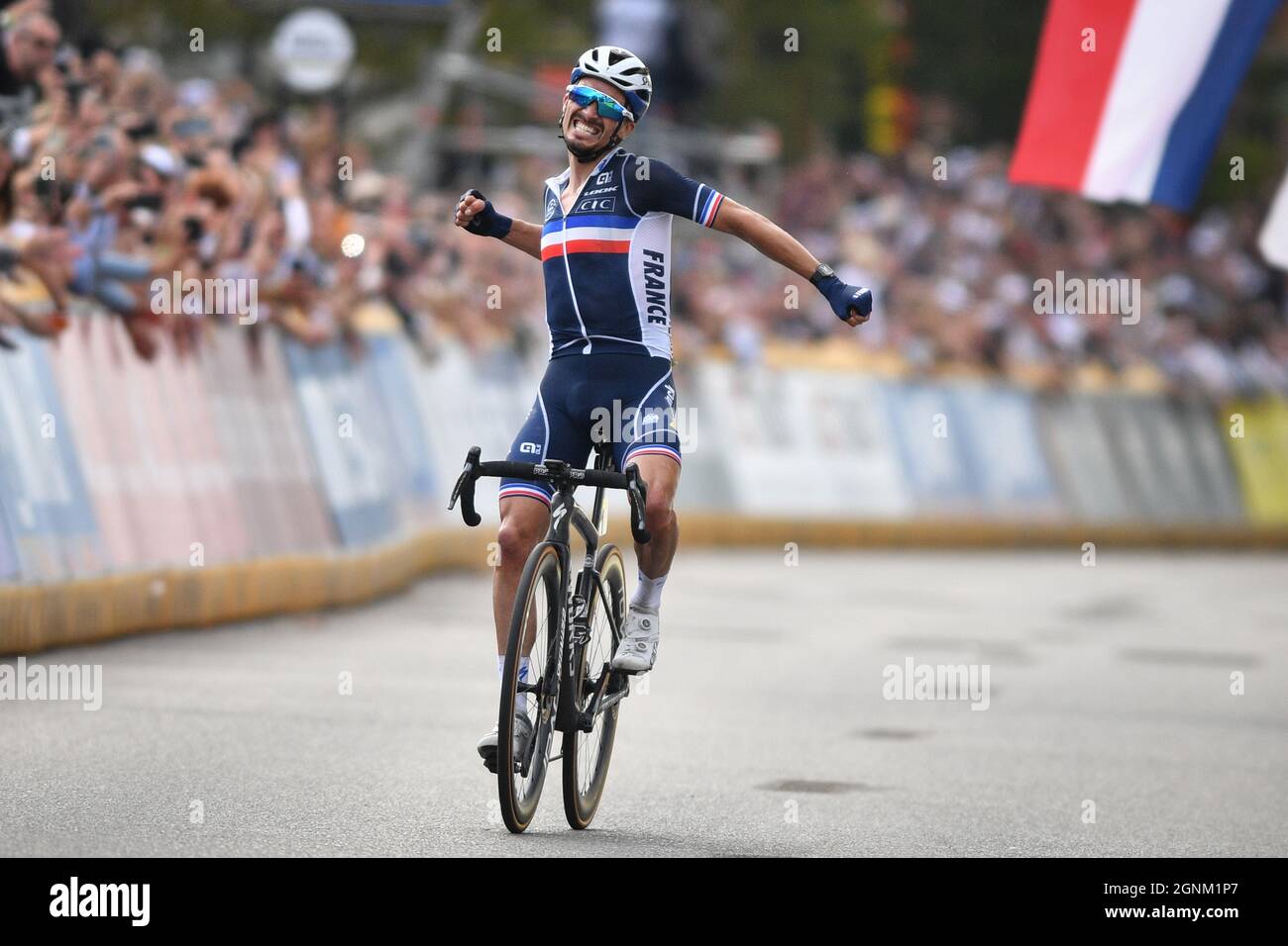 French Julian Alaphilippe celebrates as 