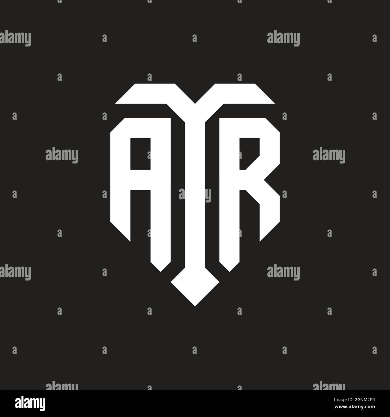 AR logo with shield white orange shape design template isolated on black background Stock Vector