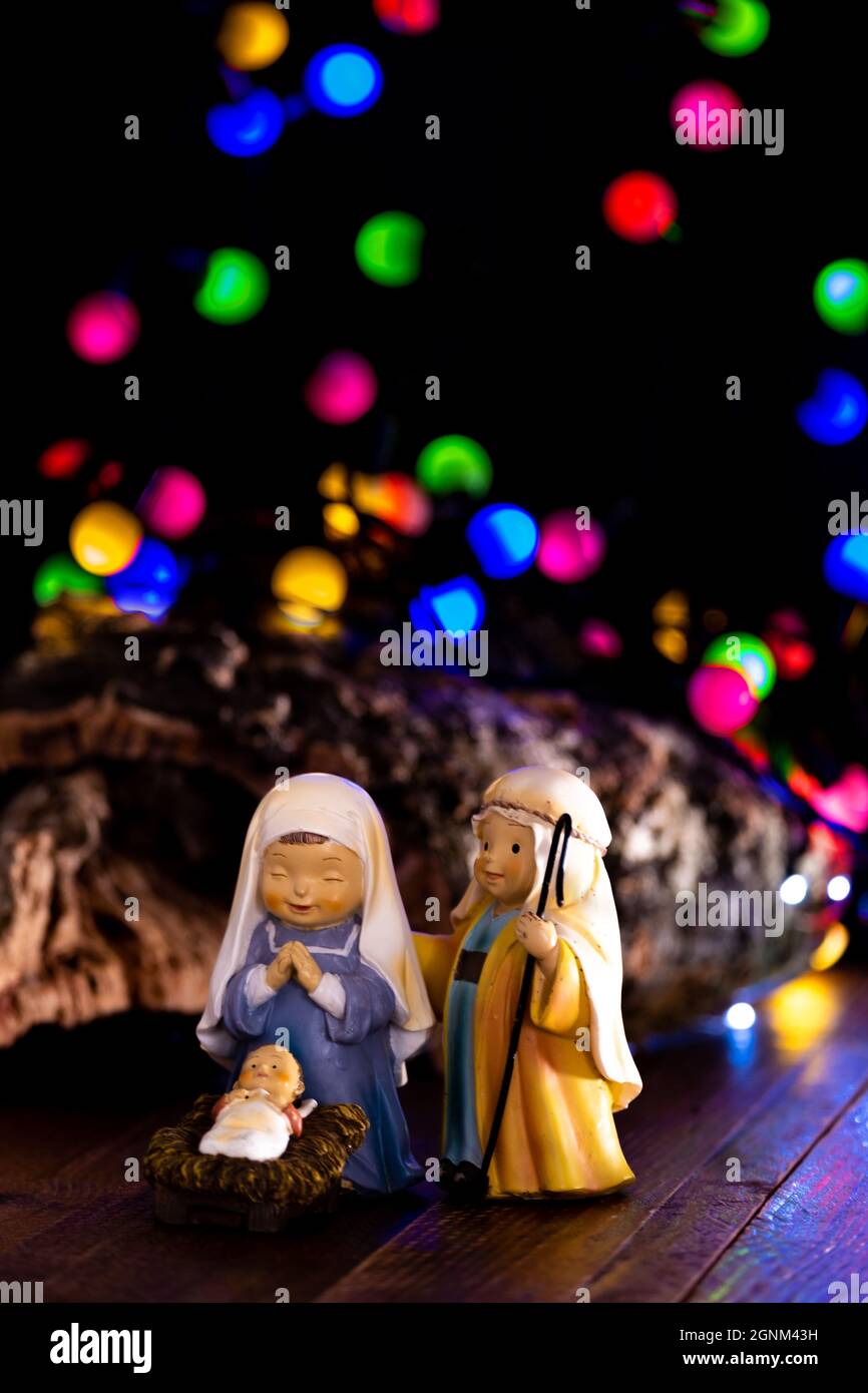 Background for Christmas. Bethlehem portal figures Saint Joseph