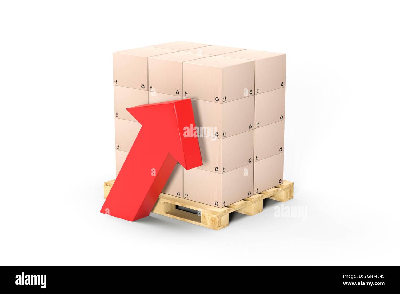 Europe pallet with red arrow to symbolize the rising cost of freight transport - 3D rendering Stock Photo