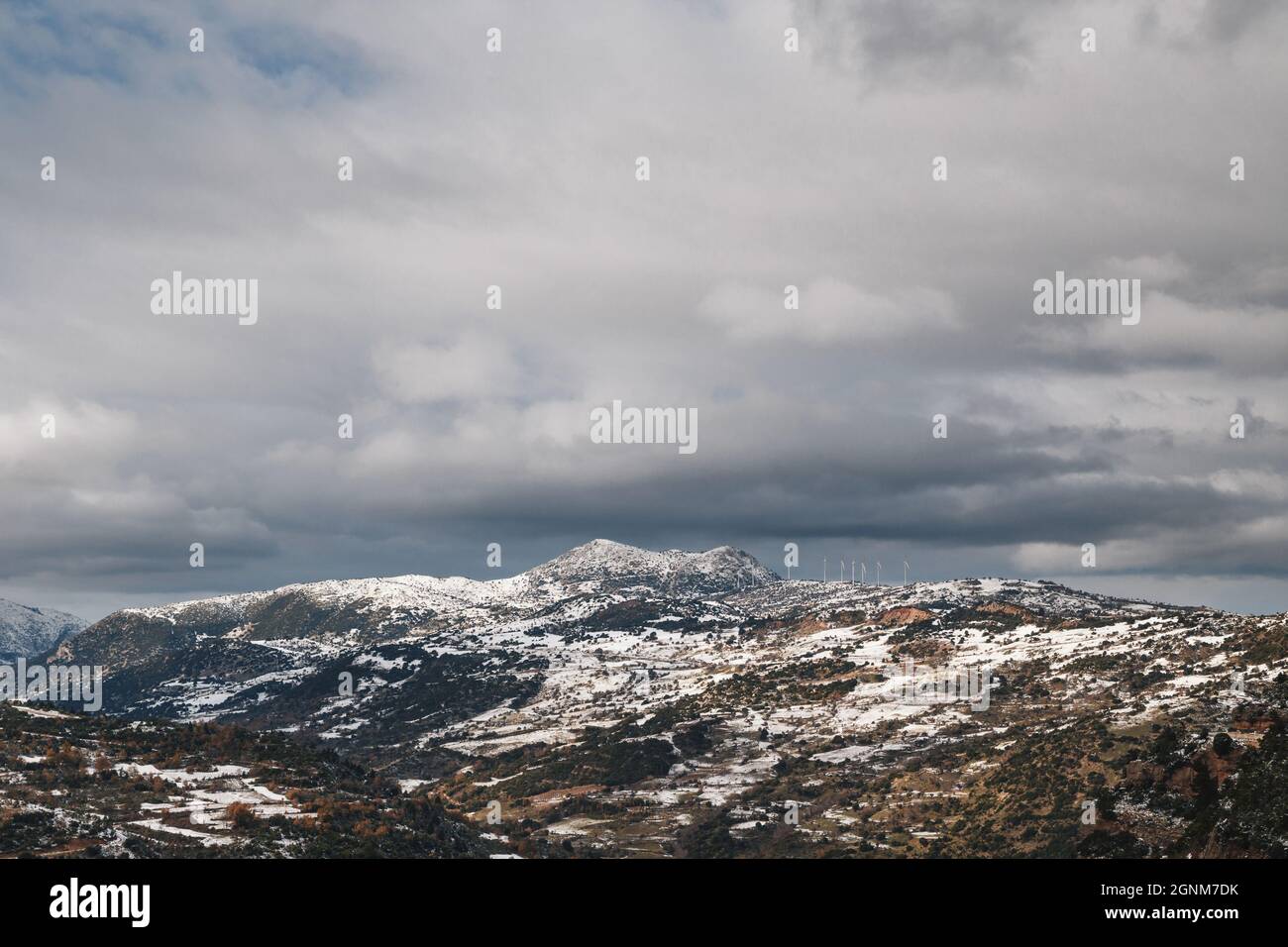 Winter mountain scenery. Top view from Mega Spileon Monastery. Popular winter travel destination in Kalavryta, Greece, Europe Stock Photo