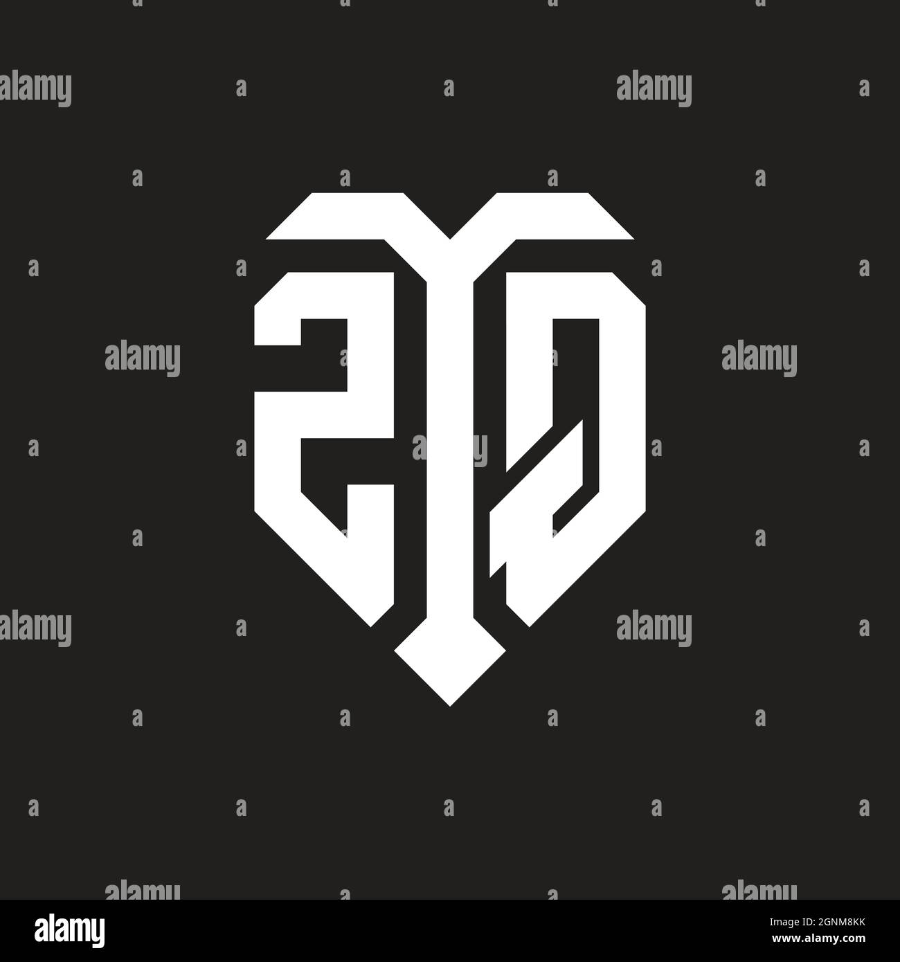 ZQ logo with isolated love shape black and white color template design ...