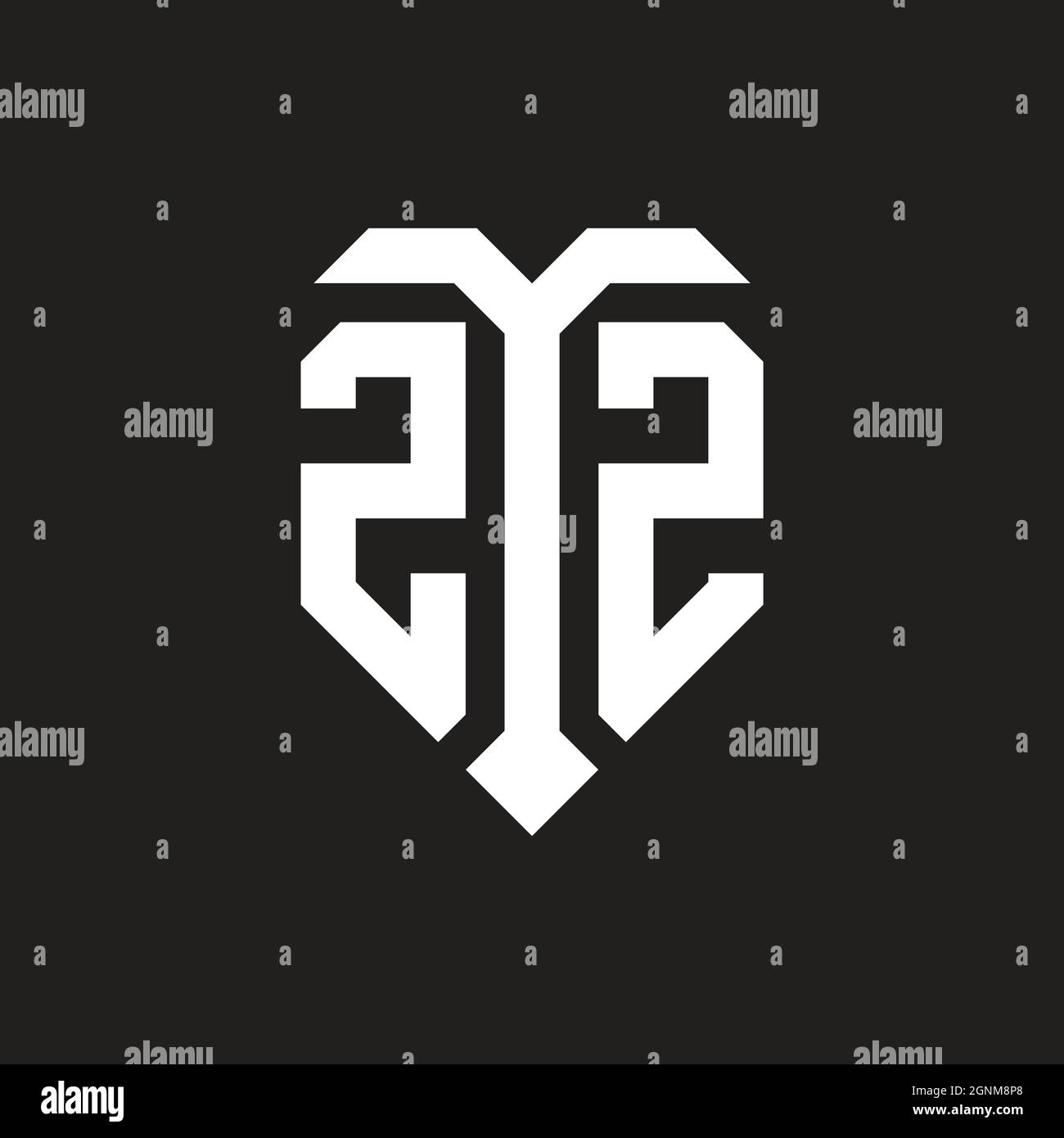 ZZ logo with isolated love shape black and white color template design vector, heart shape monogram Stock Vector