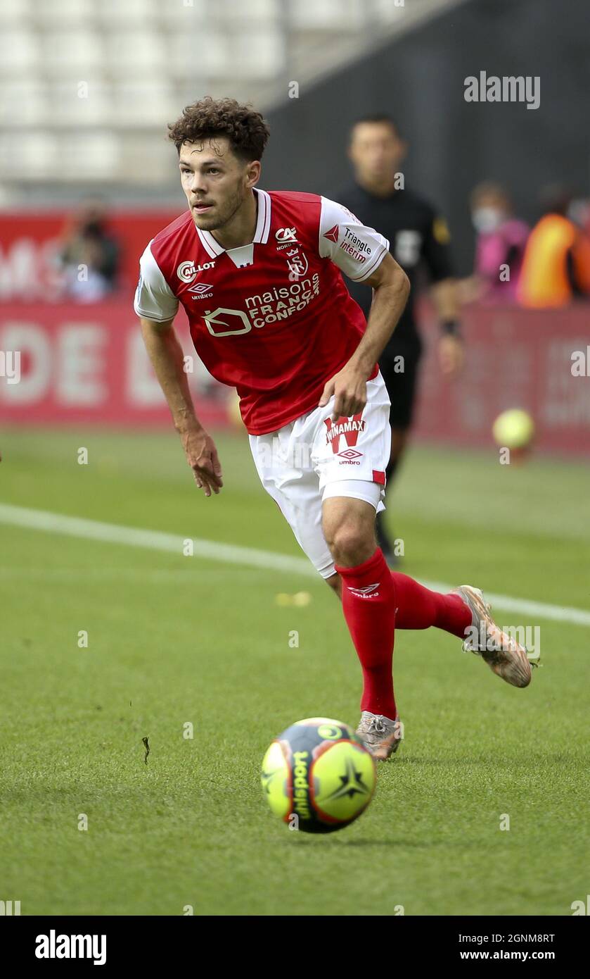 Mitchell Van Bergen of Reims during the French championship Ligue 1  football match between Stade de Reims and FC Nantes (FCN) on September 26,  2021 at Stade Auguste Delaune in Reims, France -