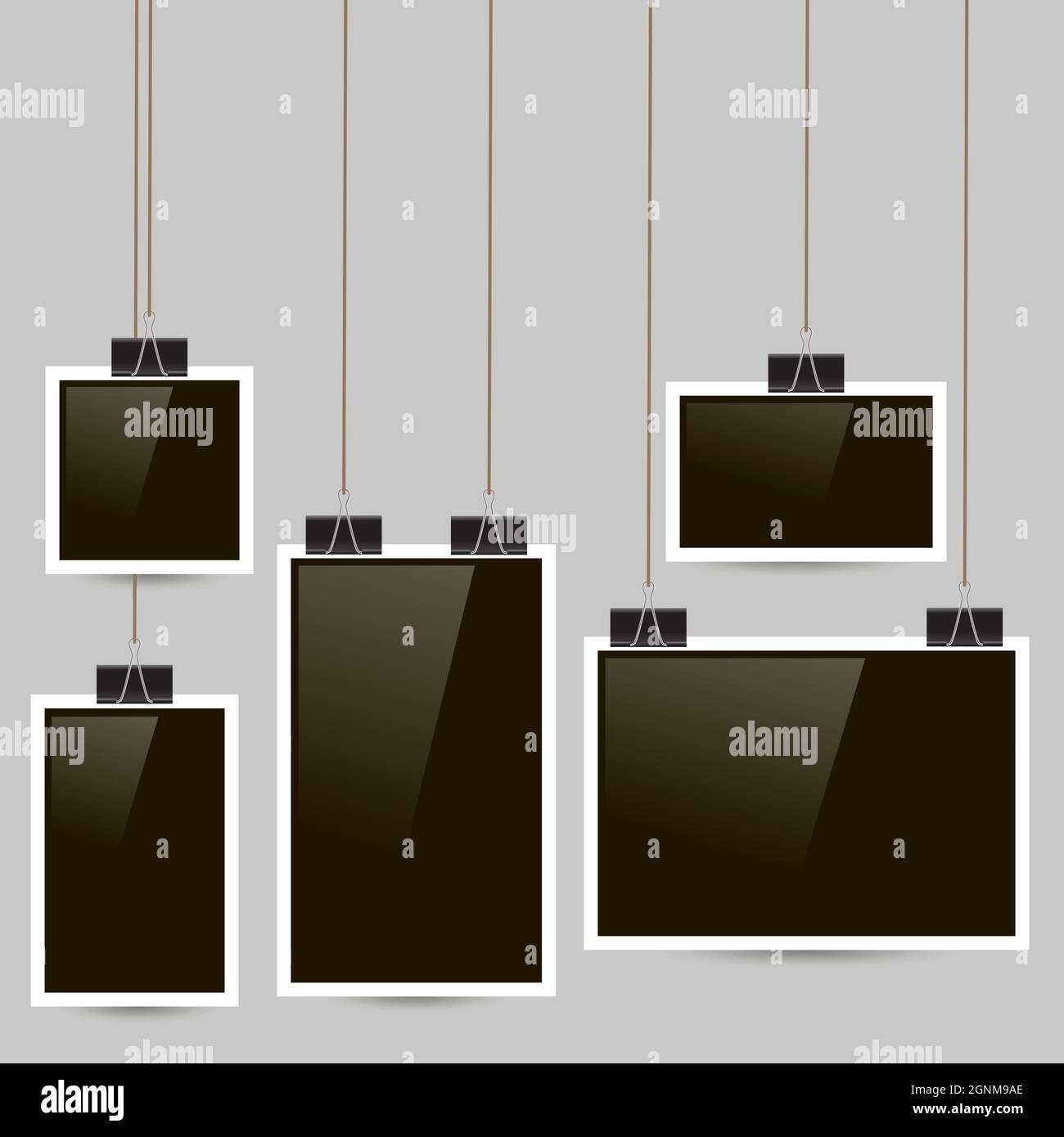 Set of Different Photo Frames on Grey Wall Stock Vector
