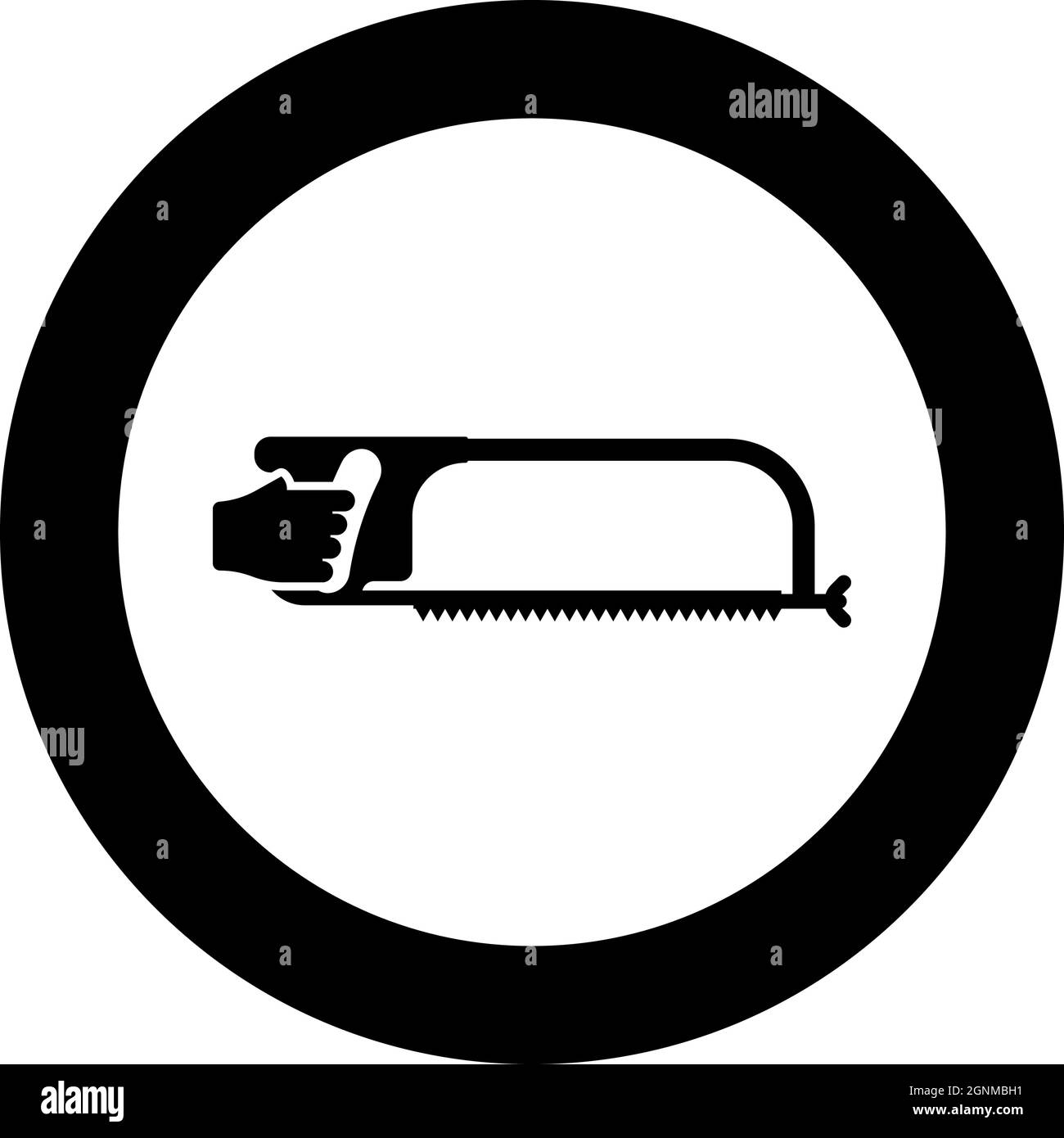 Hacksaw for metal in hand Saw tool Cutting icon in circle round black color vector illustration solid outline style simple image Stock Vector