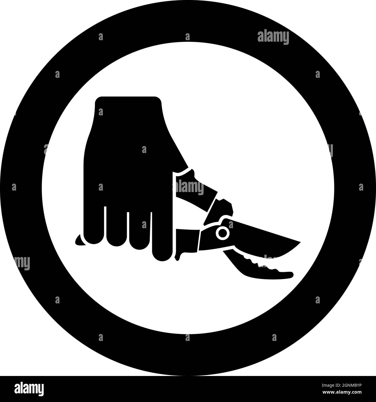 Secateur in hand garden pruner pruning shears Clippers Hand scissors Manual cutting use tool icon in circle round black color vector illustration Stock Vector