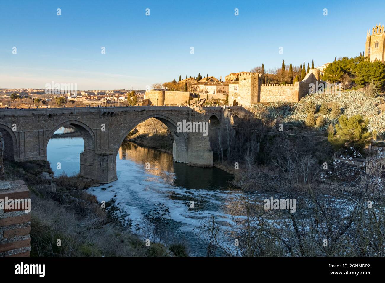 River Tagus as it passes through the city of Toledo. February 2019 Spain Stock Photo