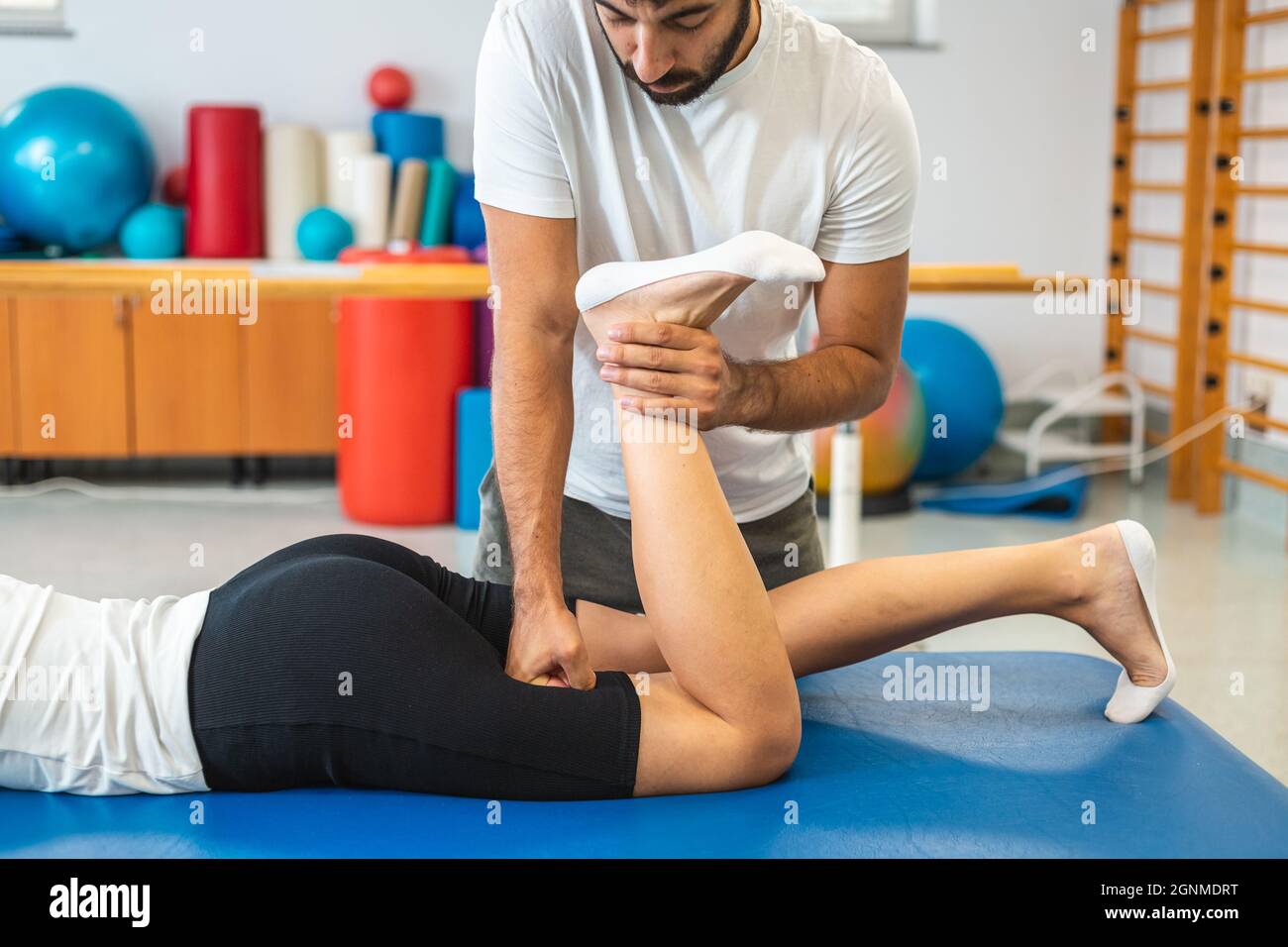 Leg Stretching Exercises in the Supine Position Stock Image - Image of  preventive, physio: 230860681