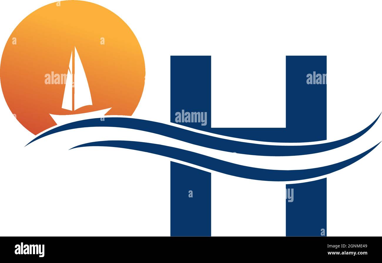 Letter H logo with ocean landscape icon template vector Stock Vector ...