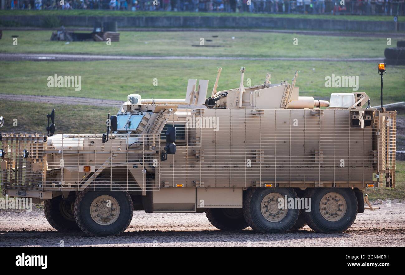 British Army Mastiff armoured 6 wheel drive patrol vehicle, Bovington Tank Museum, Dorset, England Stock Photo