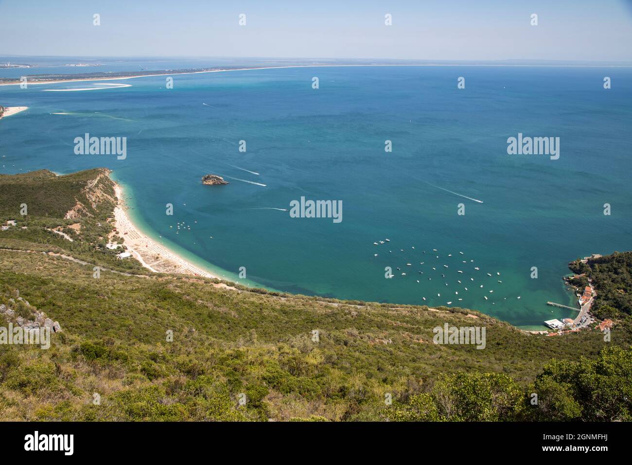 Amazing view from the mountains to the ocean at Serra da Arrábida Stock Photo