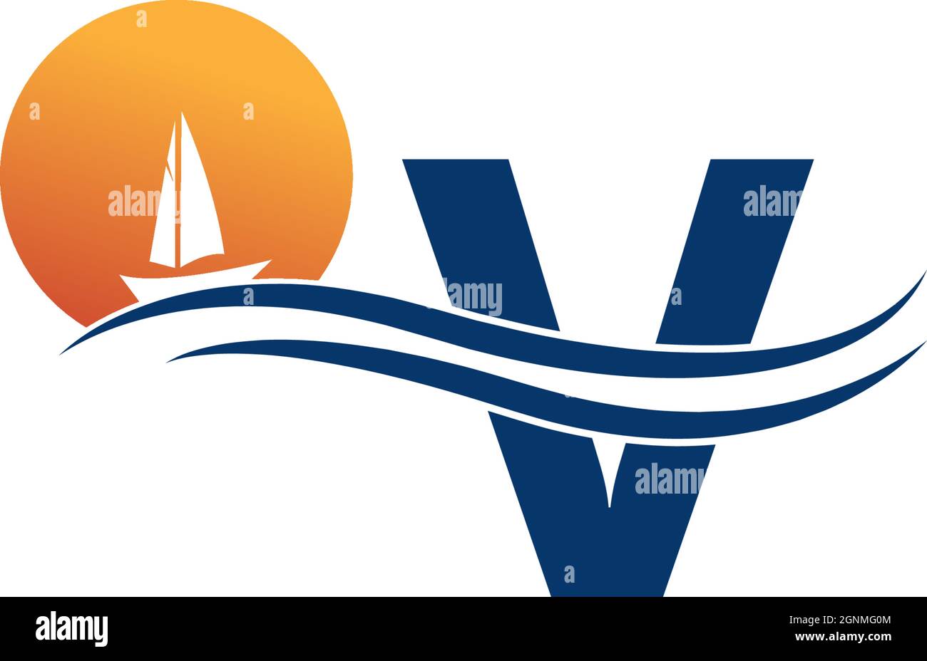 Letter V logo with ocean landscape icon template vector Stock Vector