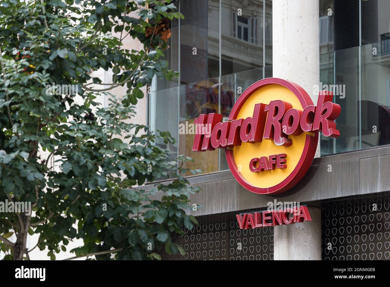 VALENCIA, SPAIN - SEPTEMBER 25, 2021: Hard Rock Cafe is a chain of theme restaurants founded in 1971 Stock Photo