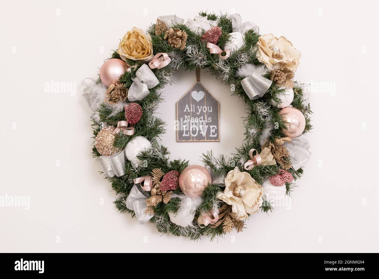 New Year's wreath is on the wall Stock Photo