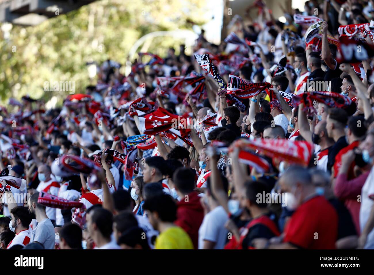 Supporters during the Liga match between Rayo Vallecano and Cadiz CF at Estadio de Vallecas in Barcelona, Spain. Stock Photo