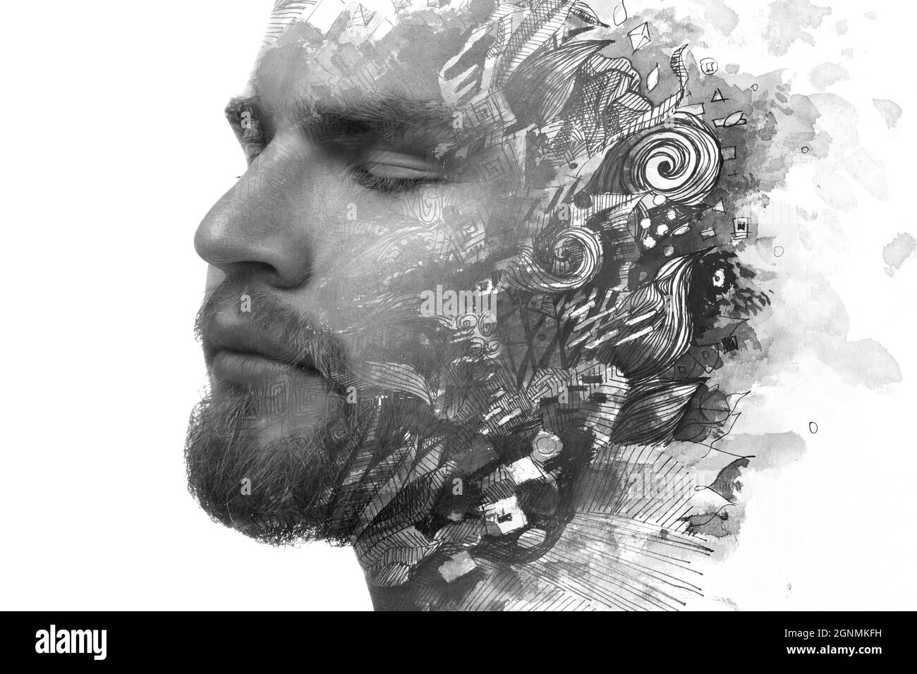 Paintography. Mental health concept depicted in an unusual portrait. Stock Photo