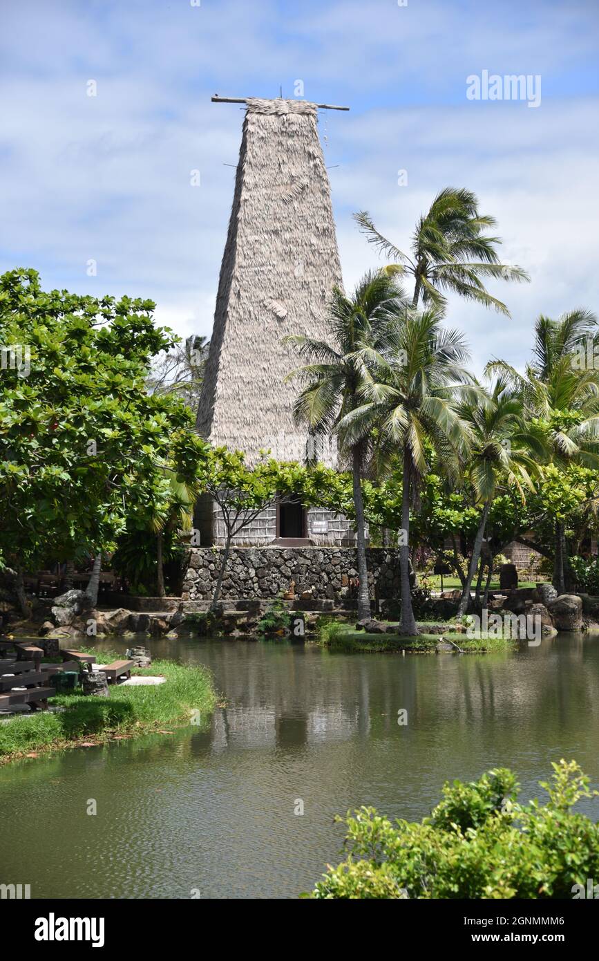 Oahu HI U.S.A. 6/3-4/2021. Polynesian Cultural Center. Opened 10/12/1963. Polynesian Islands: Samoa, Aotearoa, Fiji, Hawaii, Tahiti and Tonga. Shops Stock Photo