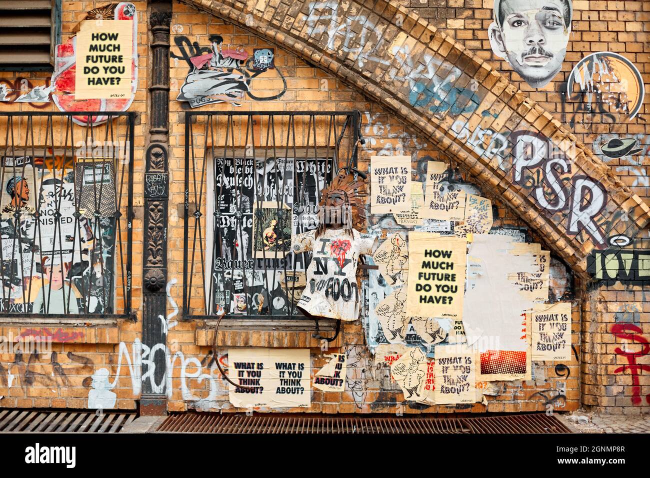 The ghetto area, the walls are painted with graffiti, the windows are  behind bars. Doll with the inscription I love New York . Berlin, Germany -  05.17 Stock Photo - Alamy