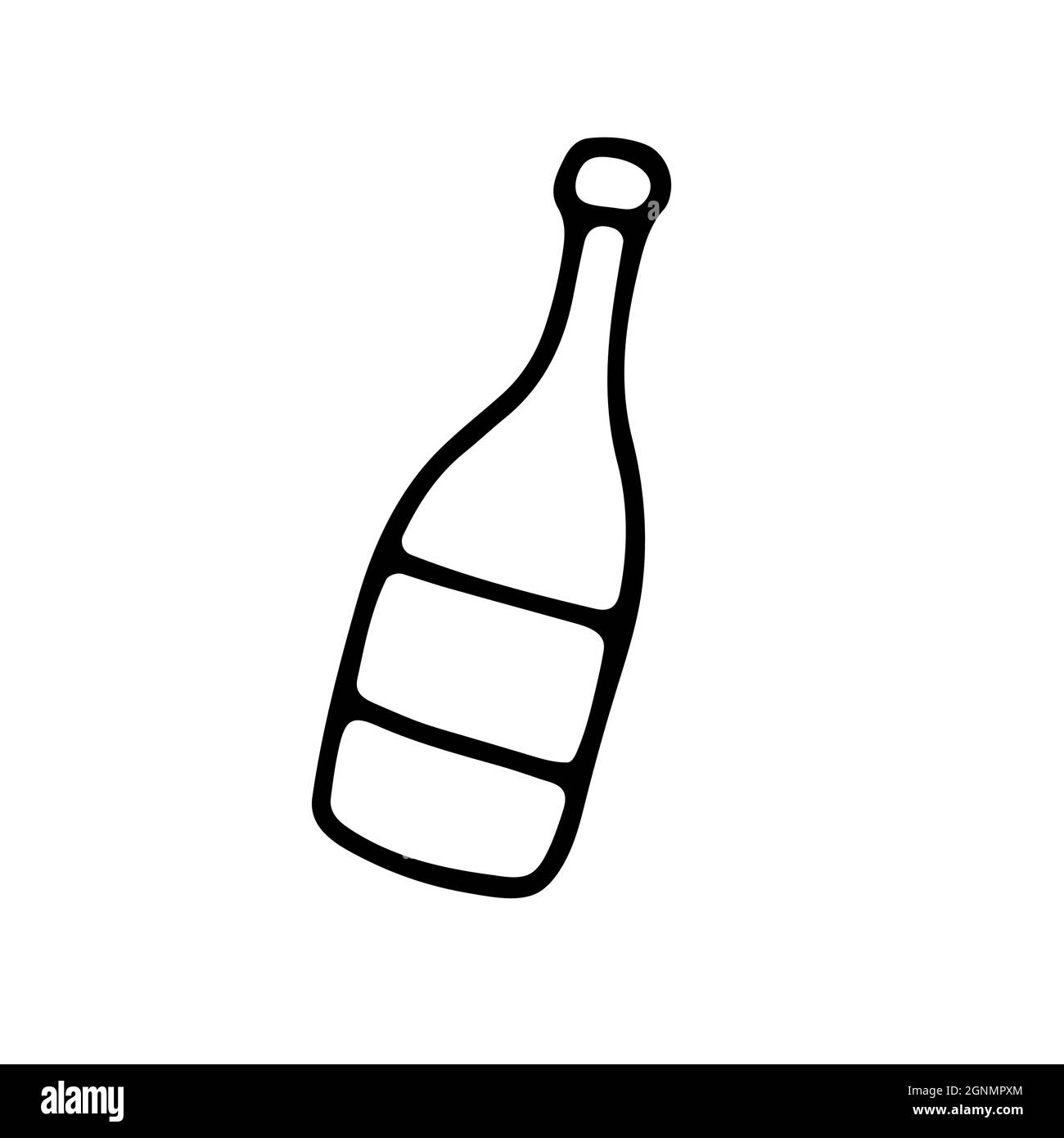 Doodle vector glass bottle with prosecco, champagne. Celebratory drink isolated on white background. Wine for the festive decoration, New Year, Christ Stock Vector