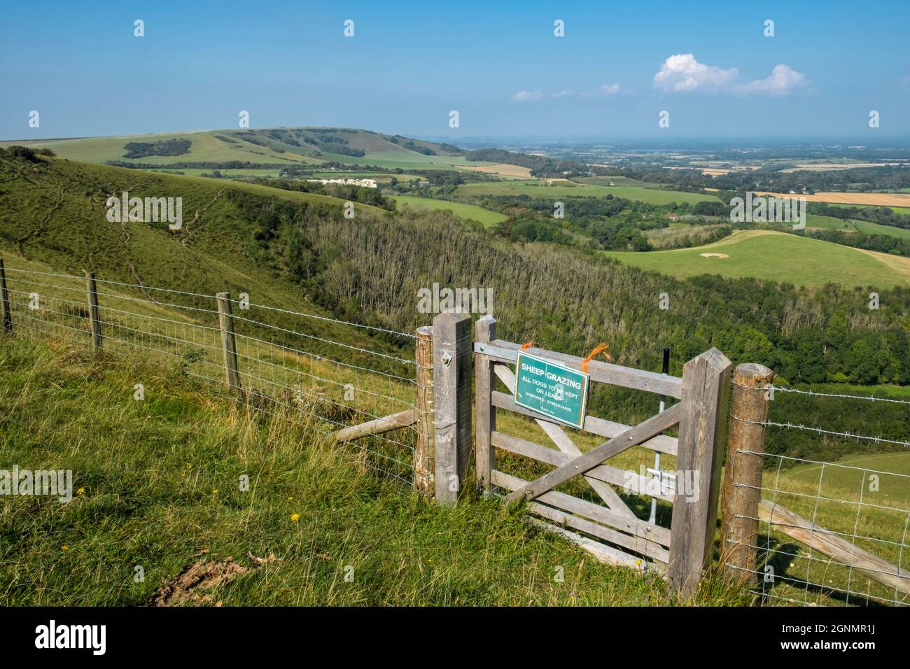 View from the top of The South Downs at Butts Brow, Willingdon, near Eastbourne, E. Sussex. Stock Photo