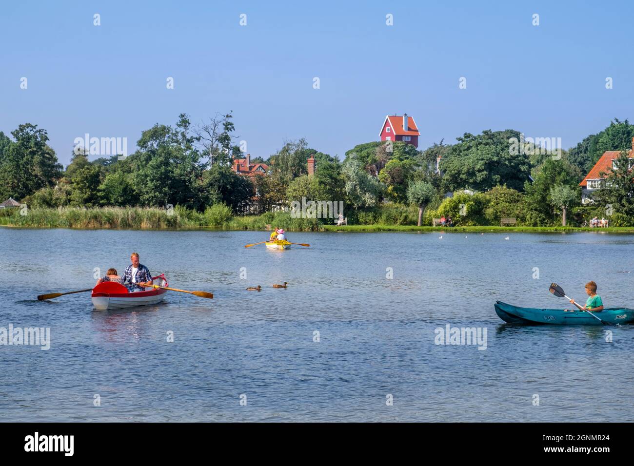 Boating on Thorpeness Meare, Thorpeness, Suffolk, UK. Stock Photo