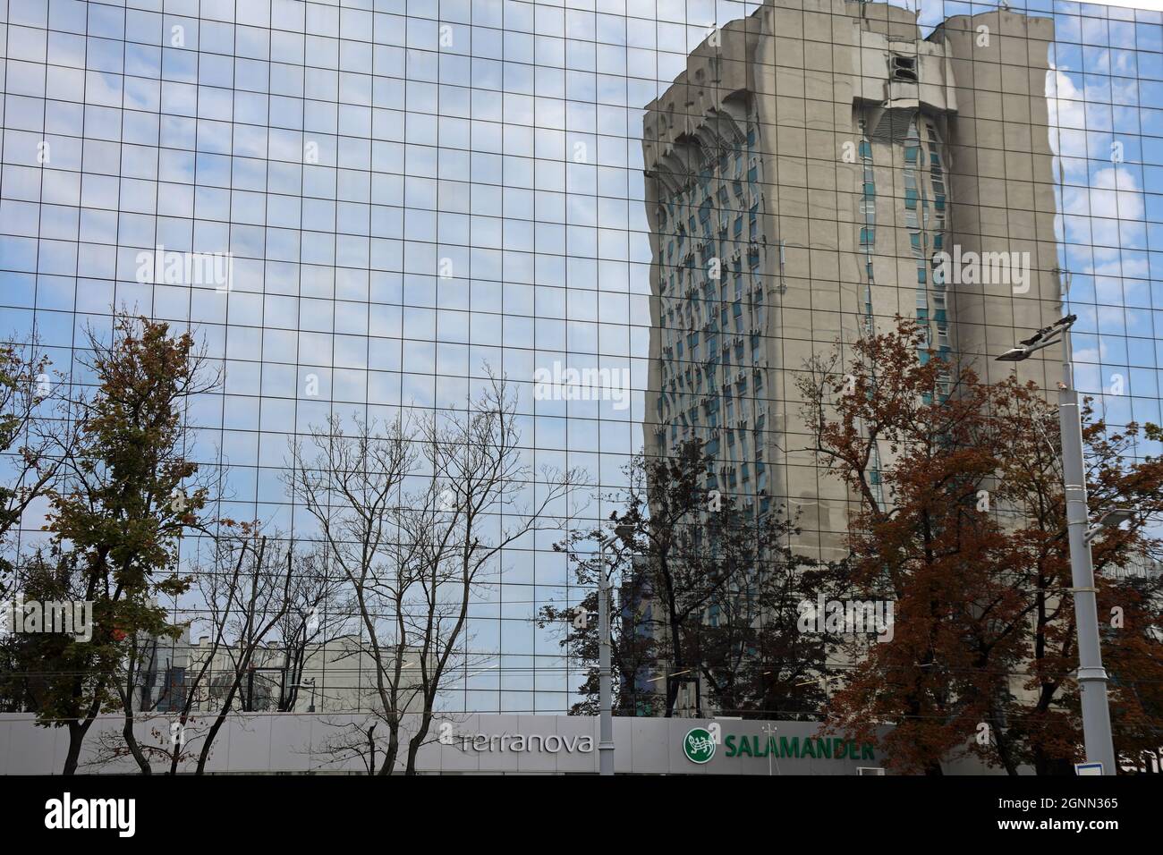 Mirrored building on Stefan cel Mare Boulevard in Chisinau Stock Photo