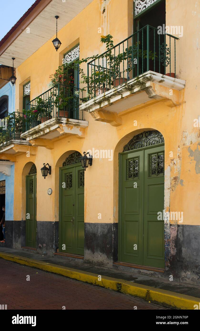 Old town, Panama City. Panama. September 16, 2021. Heritage buildings in the Old Town of Panama City. Heritage architecture of the Caribbean country r Stock Photo
