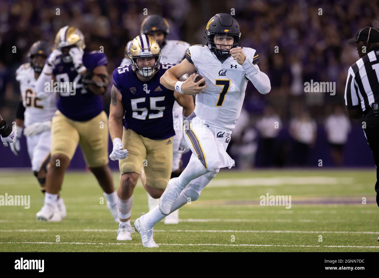 California Golden Bears quarterback Chase Garbers (7) scrambles up the field during the 4th quarter of an NCAA college football game against the Washi Stock Photo