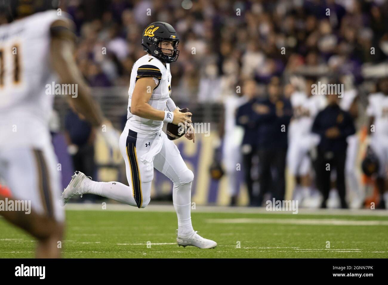 California Golden Bears quarterback Chase Garbers (7) scrambles for extra yards during the 2nd quarter of an NCAA college football game against the Wa Stock Photo