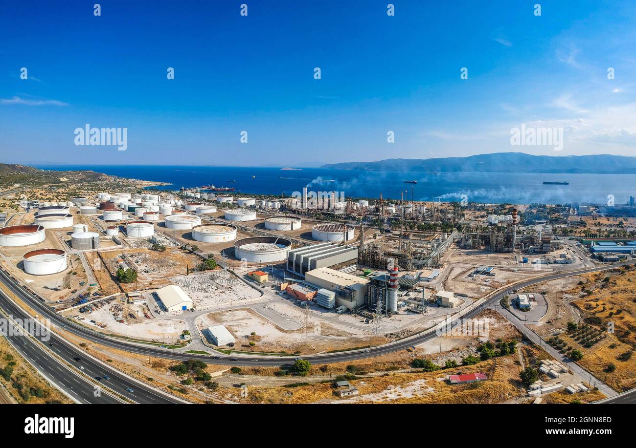 Aerial photo of famous full working plant and oil refinery of Motor Oil