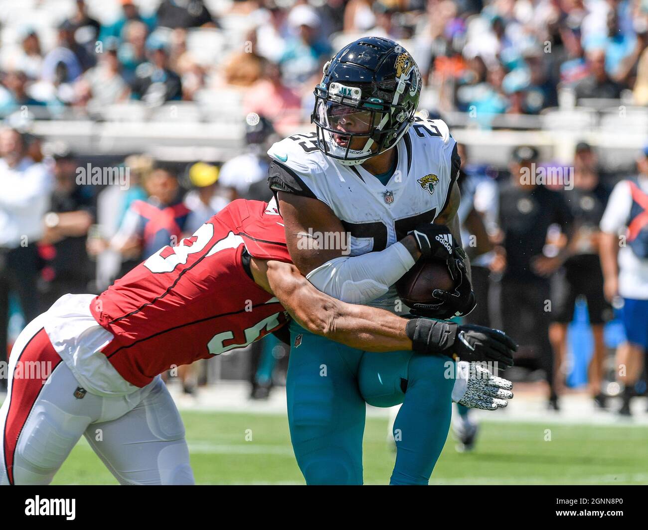 Jacksonville, FL, USA. 26th Sep, 2021. Jacksonville Jaguars safety Rayshawn  Jenkins (2) before 1st half NFL football game between the Arizona Cardinals  and the Jacksonville Jaguars at TIAA Bank Field in Jacksonville