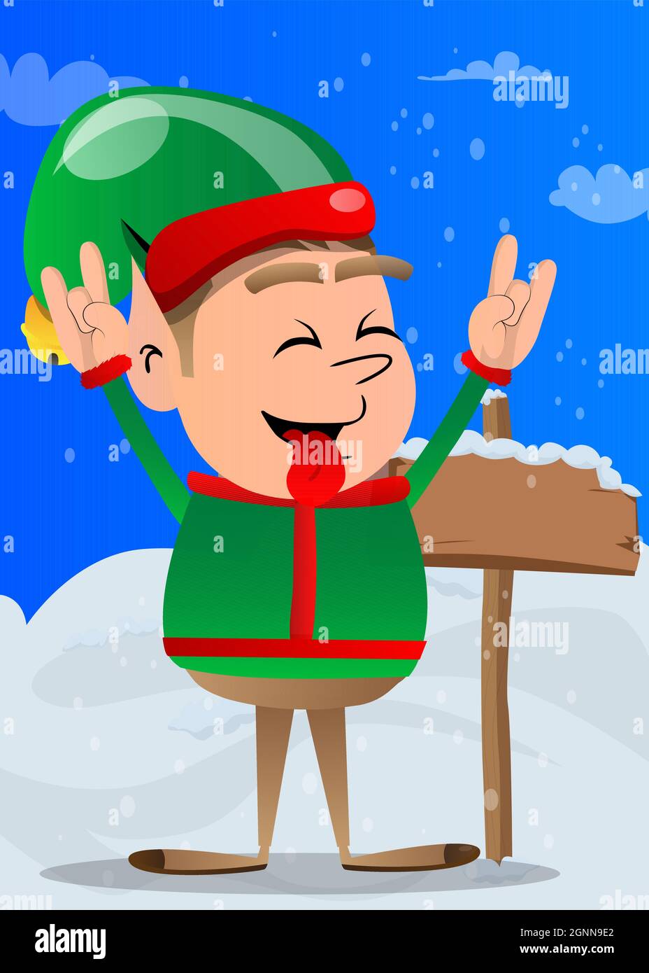 Christmas Elf With Hands In Rocker Pose Vector Cartoon Character Illustration Of Santa Clauss 9847