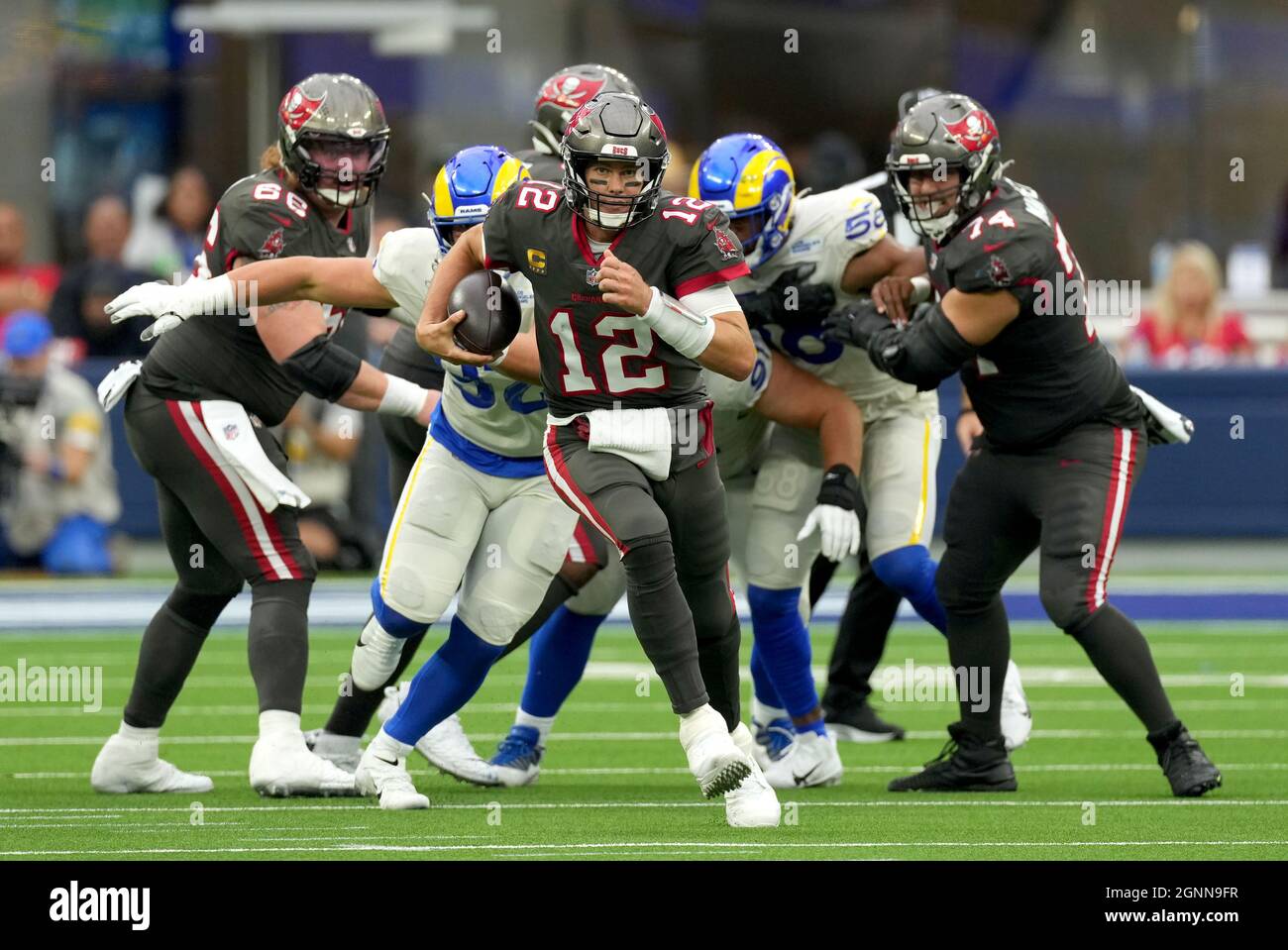 Inglewood, United States. 26th Sep, 2021. Tampa Bay Buccaneers Quarterback Tom  Brady runs for eight yards against the Los Angeles Rams at SoFi Stadium on  Sunday, September 26, 2021 in Inglewood, California.