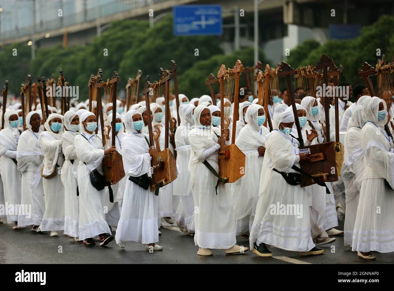 Addis Ababa, Ethiopia. 26th Sep, 2021. People gather in celebration of the Meskel  Festival in Addis Ababa, capital of Ethiopia, Sept. 26, 2021. Ethiopian  Orthodox Christians on Sunday marked the two-day Meskel,