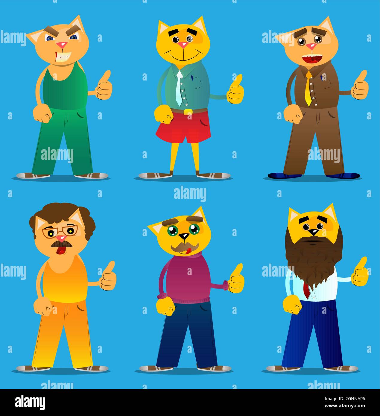 Funny cartoon cat making thumbs up sign. Vector illustration. Cute