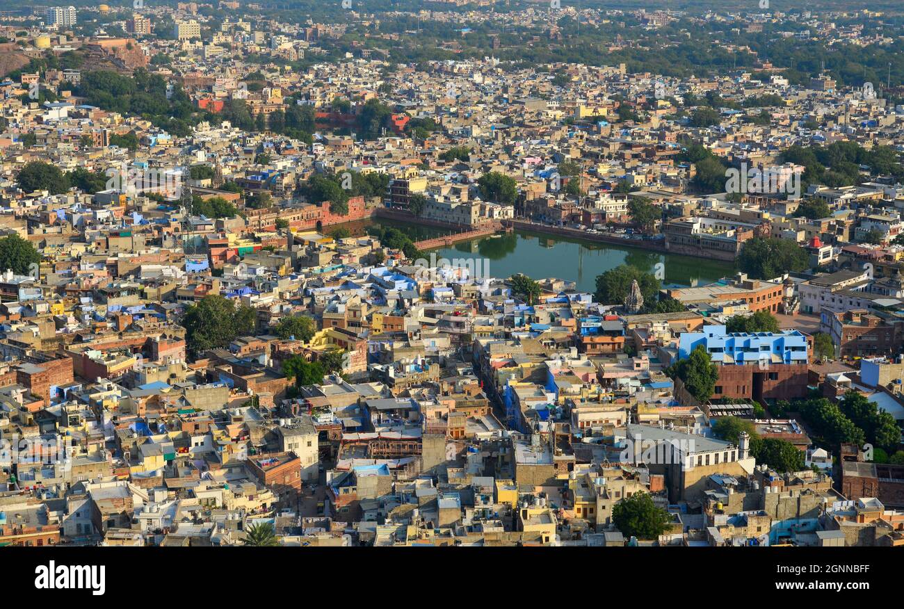 Aerial view of Jodhpur, India. Jodhpur is a city in the Thar Desert of