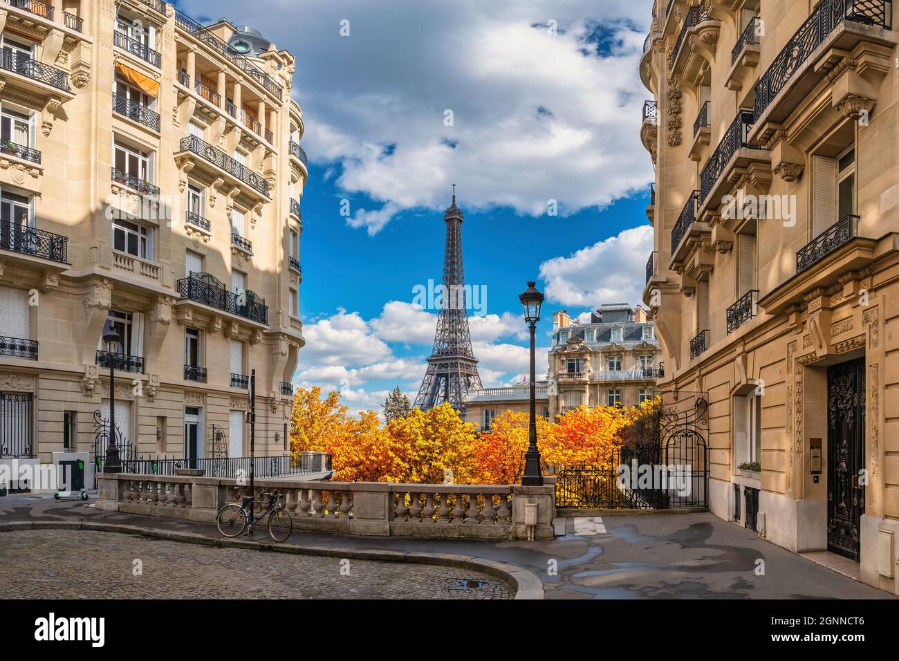 Paris France, city skyline at Eiffel Tower and old building architecture with autumn foliage season Stock Photo