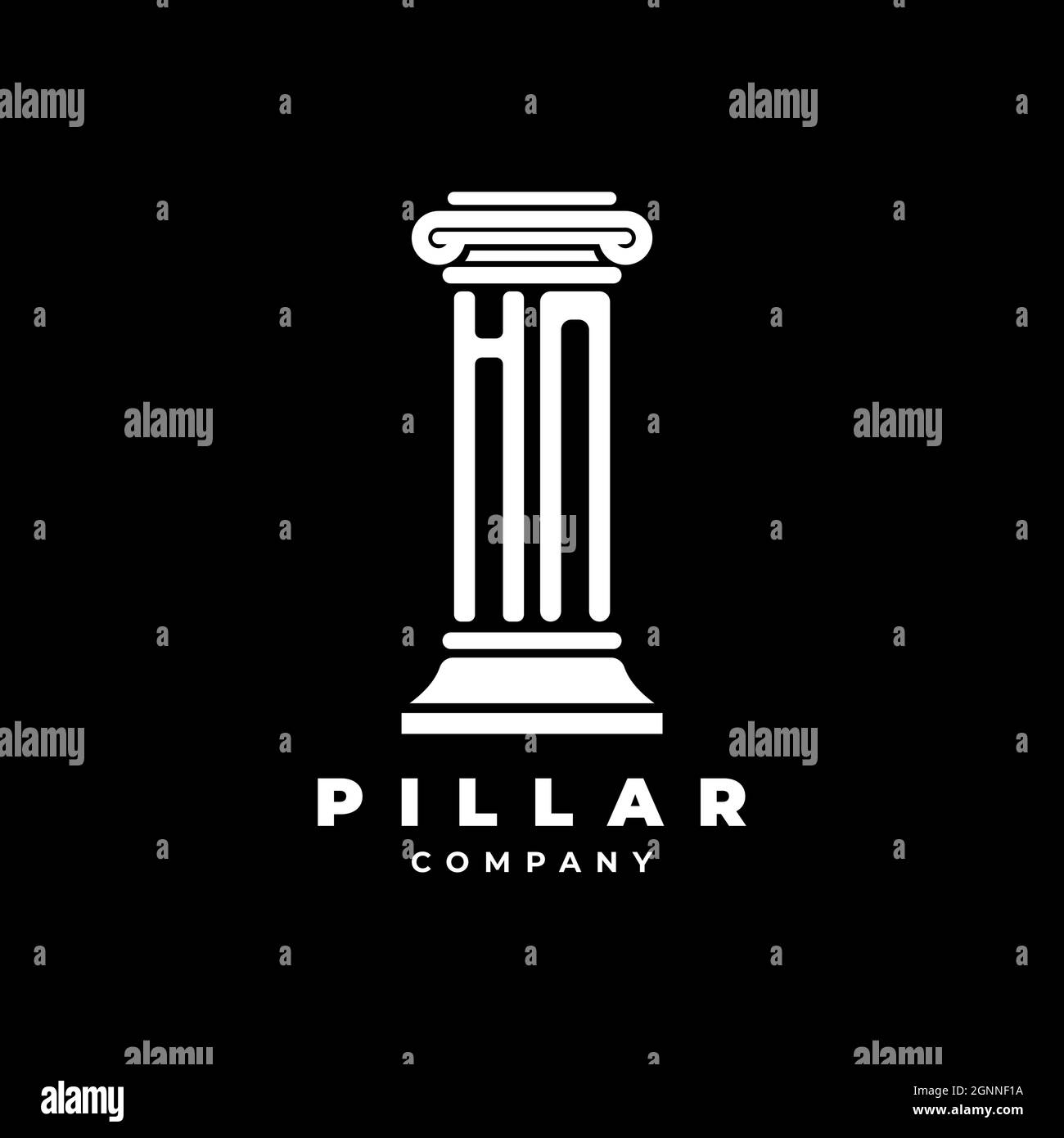 HN Monogram Logo Letter Pillars shape lawyer style vector, law firm company isolated in black background Stock Vector
