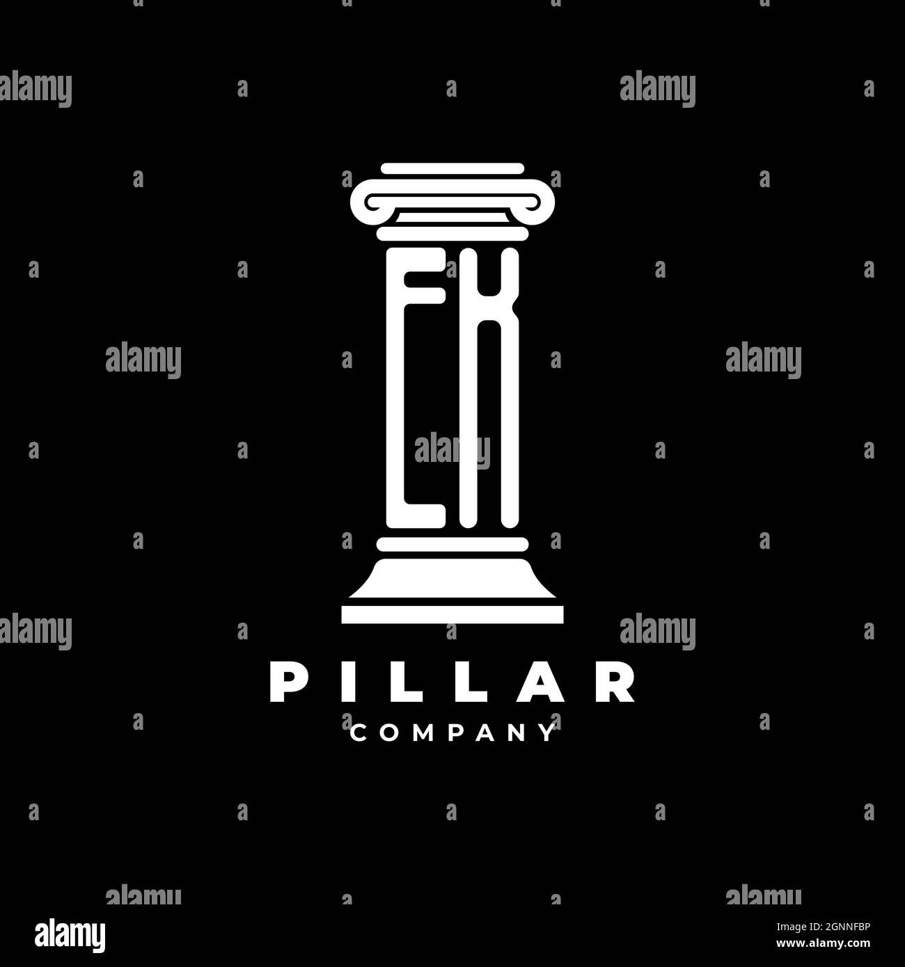 EK Monogram Logo Letter Pillars shape lawyer style vector, law firm company isolated in black background Stock Vector