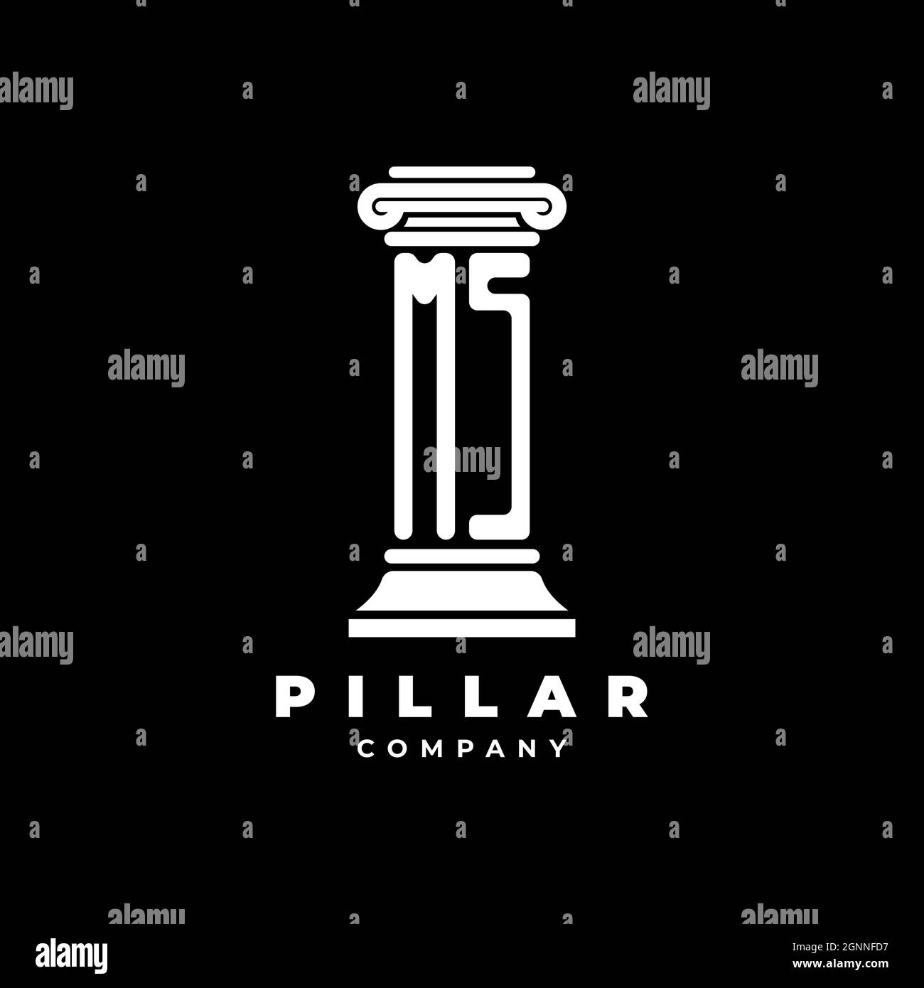 MS Monogram Logo Letter Pillars shape lawyer style vector, law firm company isolated in black background Stock Vector