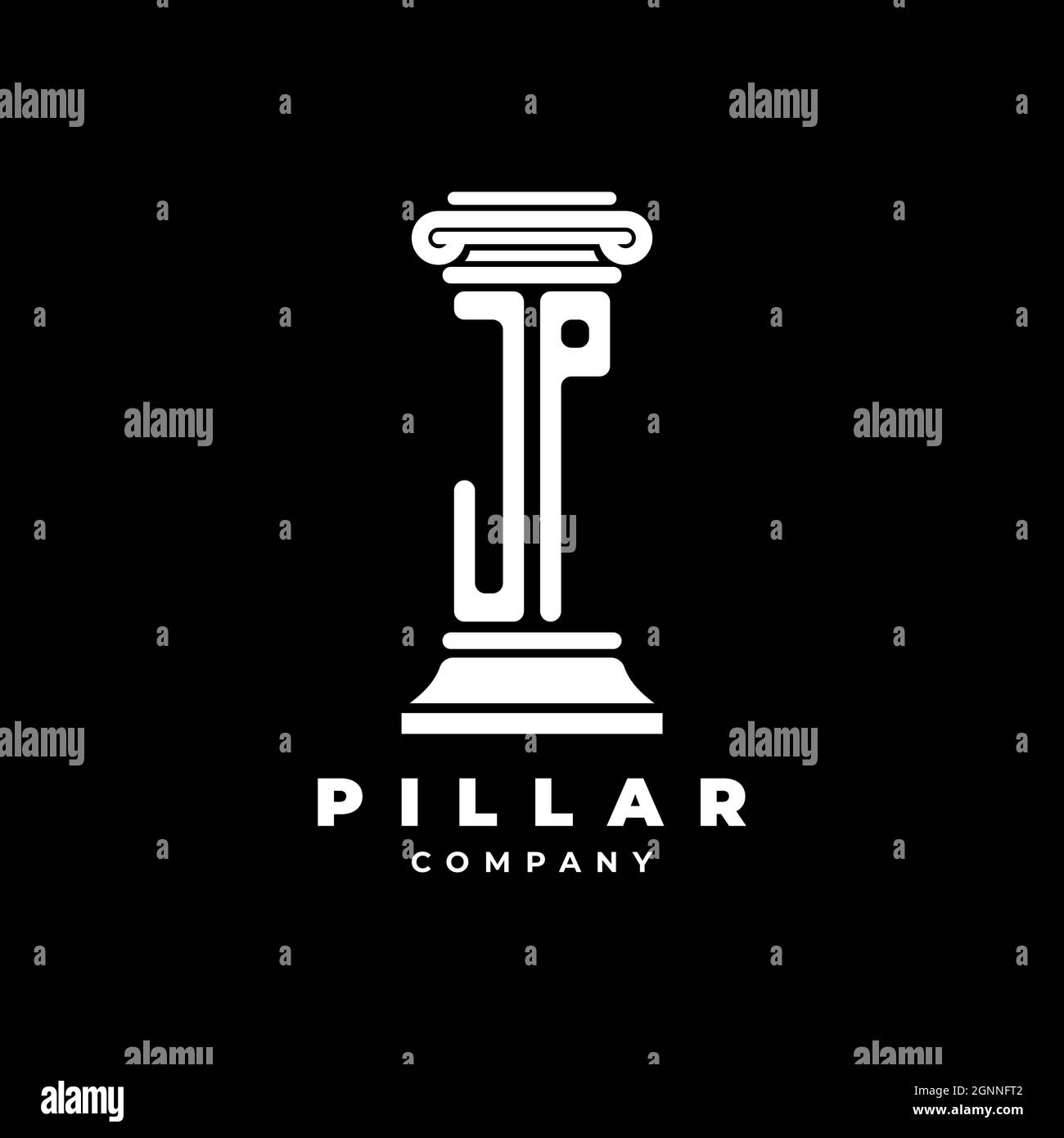 JP Monogram Logo Letter Pillars shape lawyer style vector, law firm company isolated in black background Stock Vector