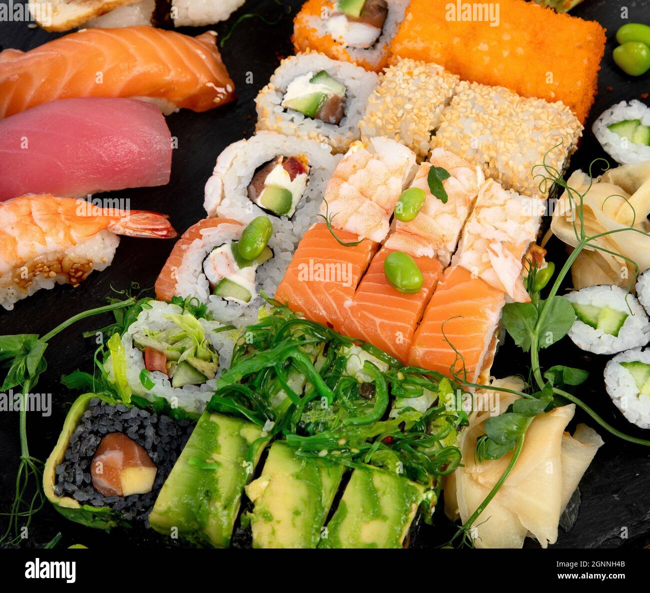 Sushi Roll Set Dark Background Traditional Food Concept Stock