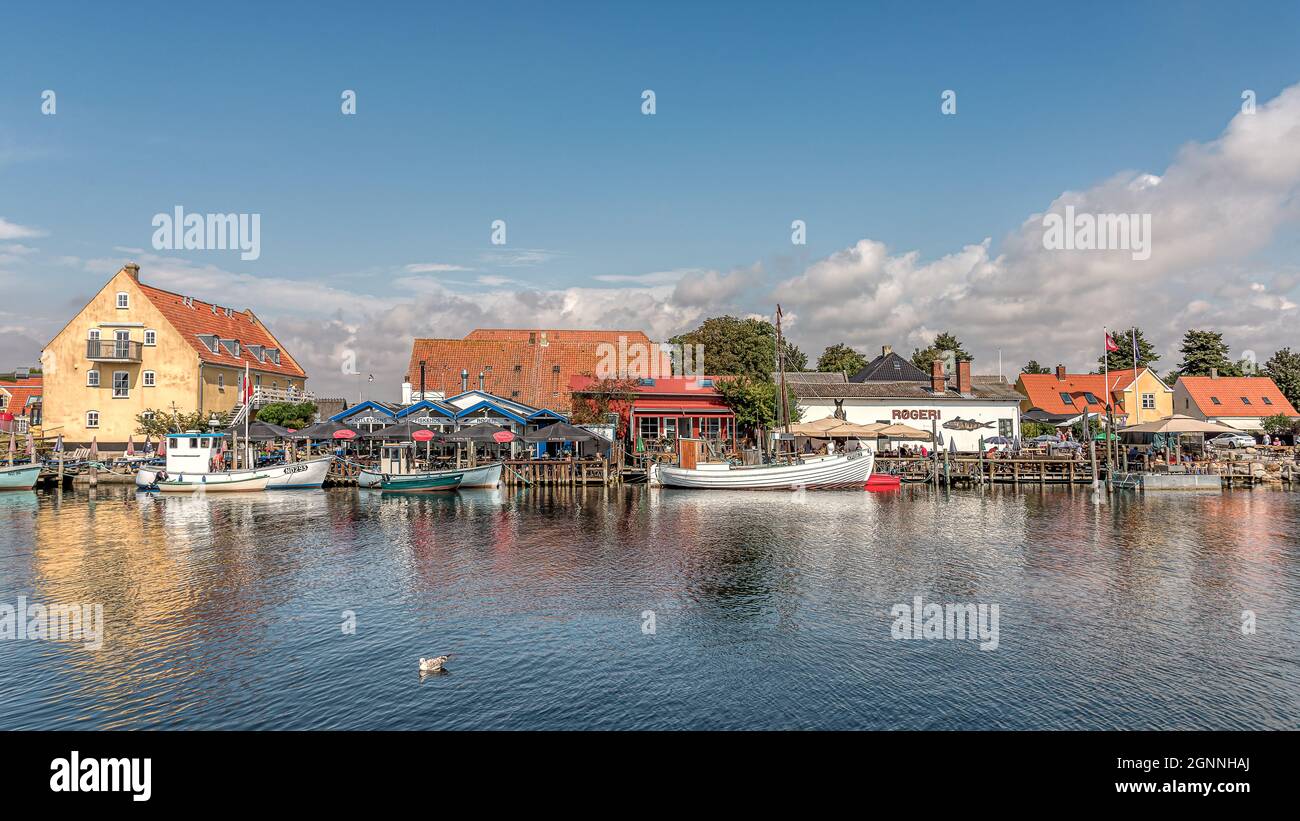 fishing boats moored in the idyllic fishing village Karrebæksminde, Denmark, August 7, 2021 Stock Photo